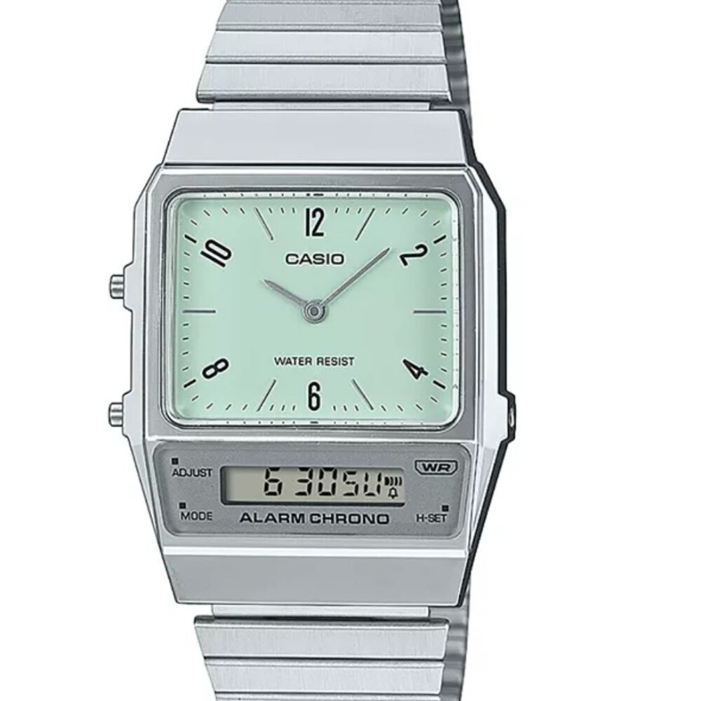 Casio Silver Watch with Mint Green Dial